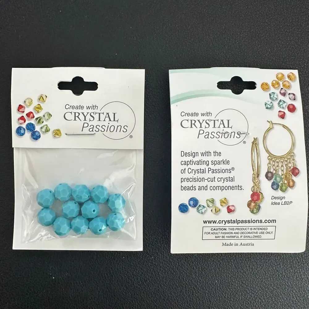 Pkg of 12, Vintage Turquoise Crystal Passions Beads – 8mm Faceted Round Glass